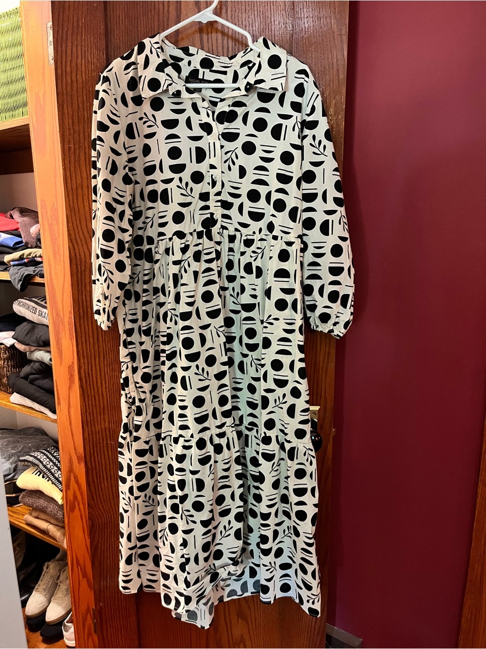 Rachel Zoe Black and White Geometric Midi Dress